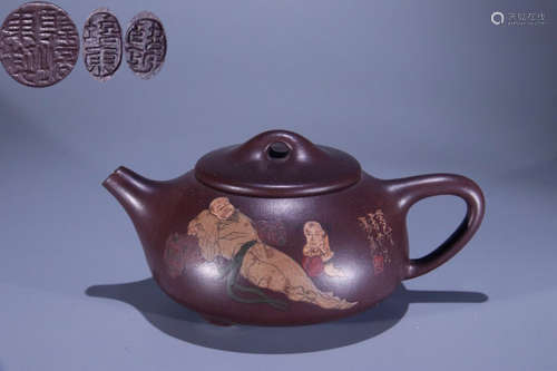 ZISHA TEA POT PAINTED WITH FIGURE