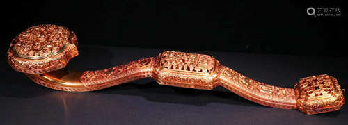 GILT BRONZE RUYI CARVED WITH AUSPICIOUS PATTERN