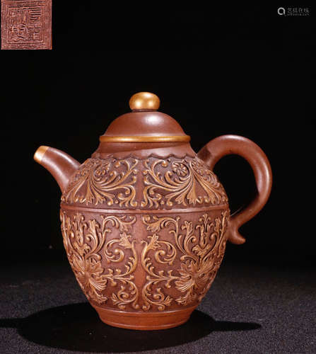 ZISHA TEA POT CARVED WITH FLOWER