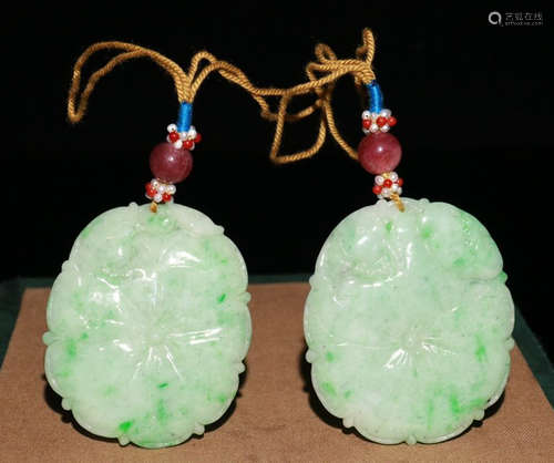 PAIR OF JADEITE TABLET CARVED WITH LOTUS