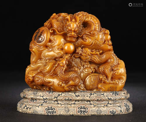 TIANHUANG STONE ORNAMENT CARVED WITH DRAGON