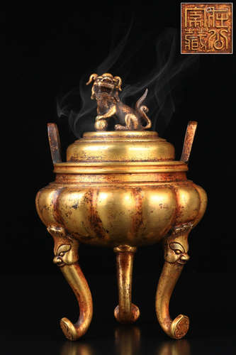 GILT BRONZE CENSER CARVED WITH BEAST