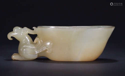 HETIAN JADE CUP CARVED WITH BEAST