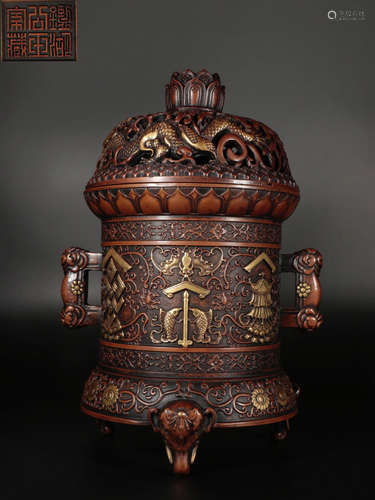 COPPER CENSER CARVED WITH BEAST&FLOWER