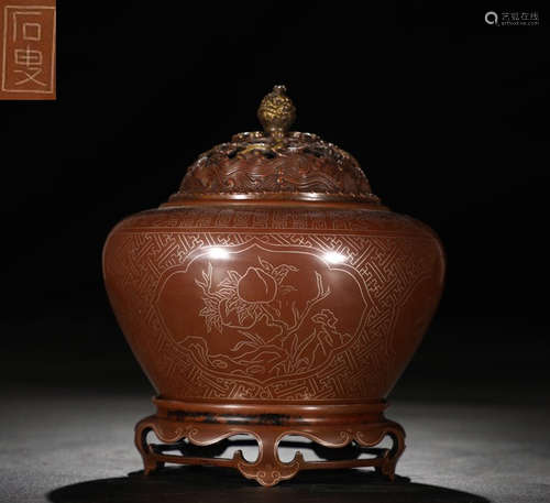 SHISOU MARK COPPER CENSER WITH PEACH PATTERN