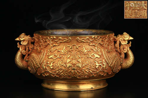 DAMINGXUANDENIANZHI MARK GILT BRONZE CENSER