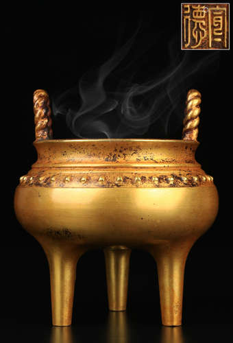 XUANDE MARK GILT BRONZE CENSER