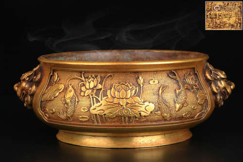 WUBANGZUOZAO MARK GILT BRONZE CENSER