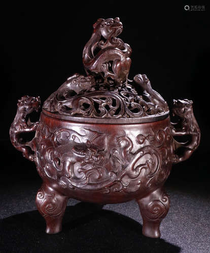 ZIWAN WOOD CENSER CARVED WITH BEAST