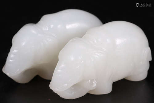 PAIR OF HETIAN JADE CARVED ELEPHANTS