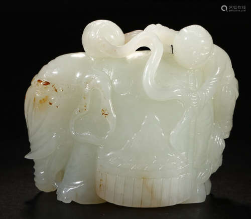 HETIAN JADE CARVED FIGURE AND ELEPHANT