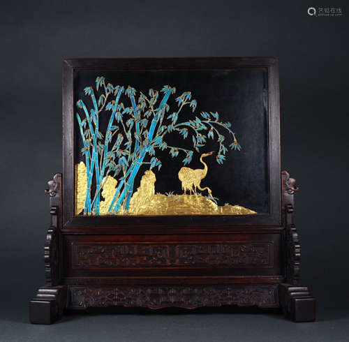 ZITAN WOOD SCREEN EMBEDDED WITH GILT SILVER