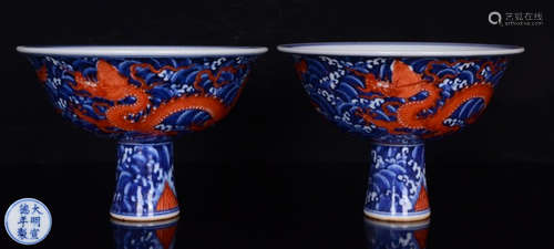 PAIR OF XUANDE MARK BLUE&WHITE GLAZE BOWL