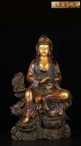 DAMINGYONGLENIANSHI MARK GILT BRONZE GUANYIN BUDDHA