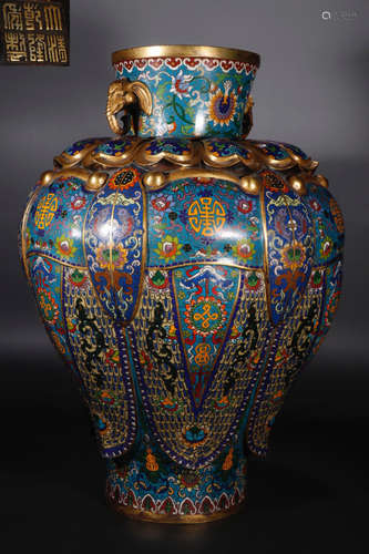 DAQINGQIANLONGNIANZHI MARK CLOISONNE VASE