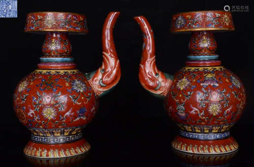 PAIR OF QIANLONG MARK ENAMELED GLAZE POT