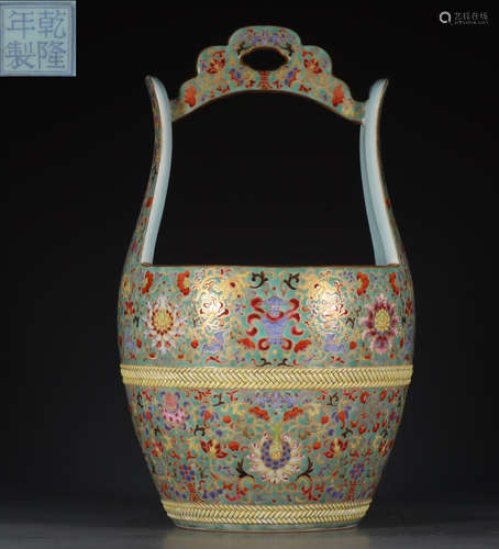 QIANLONGNIANZHI MARK FAMILLE ROSE GLAZE BARREL