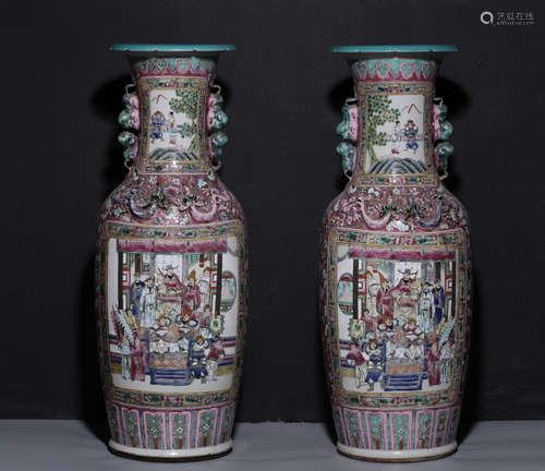 PAIR OF GUANGCAI GLAZE VASE PAINTED WITH STORY