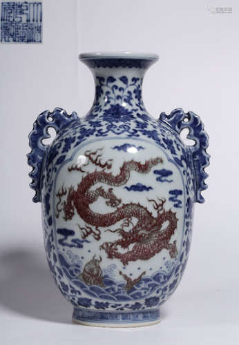 DAQINGQIANLONGNIANZHI MARK BLUE&RED GLAZE VASE