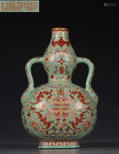 DAQINGQIANLONGNIANZHI MARK FAMILLE ROSE GLAZE VASE