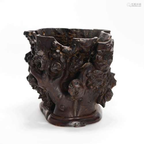 A Wood Carved Brush Pot