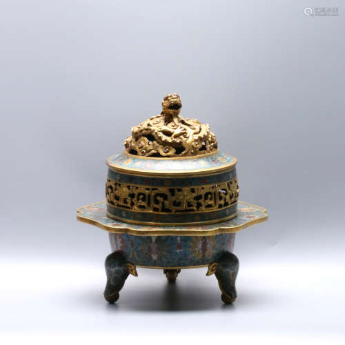 A  Bronze Cloisonne Dragon Pattern Censer, Jingtai mark