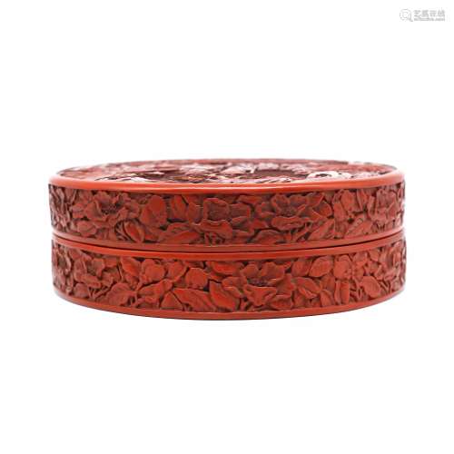 A Rare Cinnabar Lacquer Figure Circular Box and Cover