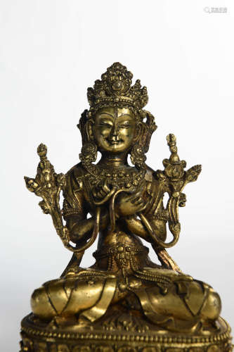 A Gilding Copper Manjusri Statue