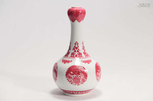 A ROUGE-RED GLAZED PHOENIX GARLIC-HEAD PORCELAIN VASE