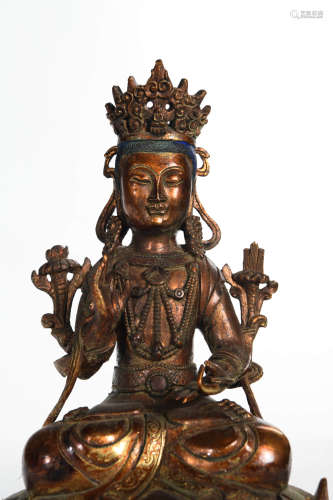 A Gilding Copper Guanyin Statue