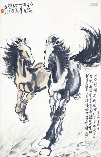 A CHINESE HORSE HANGING SCROLL PAINTING XU BEIHONG MARK