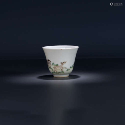 A Famille Rose Cattle and Figure Porcelain Cup