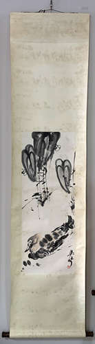 A CHINESE SHRIMP HANGING SCROLL PAINTING LIANG QI MARK