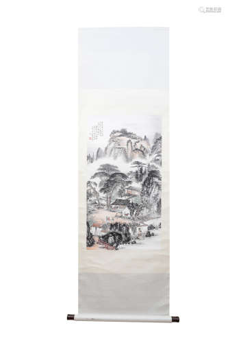 A CHINESE LANDSCAPE HANGING SCROLL PAINTING QIAN SONGYAN MARK