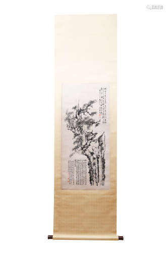 A CHINESE LANDSCAPE HANGING SCROLL PAINTING LI FANGYING MARK