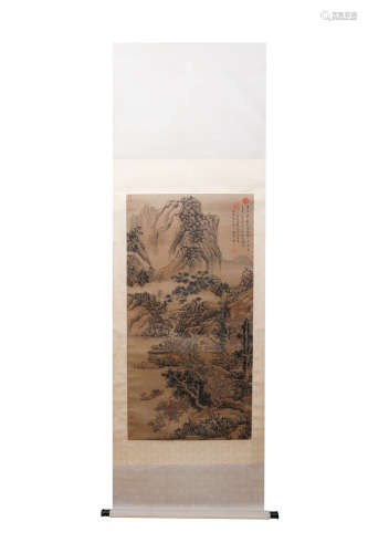 A CHINESE LANDSCAPE HANGING SCROLL PAINTING WANG HUI MARK
