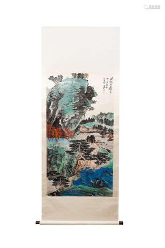 A CHINESE LANDSCAPE HANGING SCROLL PAINTING XIE ZHILIU MARK