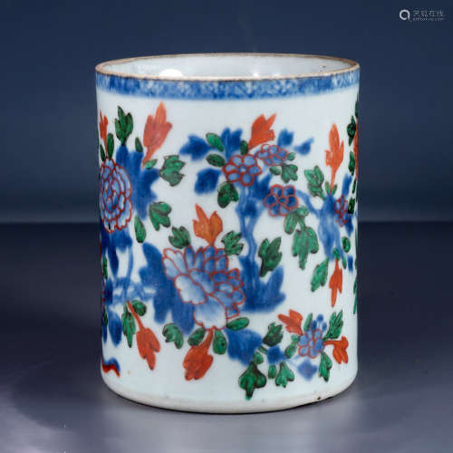A Multicolored Flower Porcelain Brush Pot
