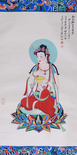 A CHINESE FIGURE HANGING SCROLL PAINTING ZHANG DAQIAN MARK