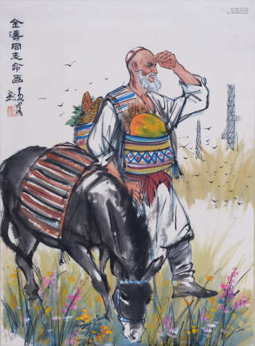 A CHINESE FIGURE PAINTING HUANGZHOU MARK