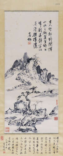 A CHINESE LANDSCAPE HANGING SCROLL PAINTING HUANG BINHONG MARK