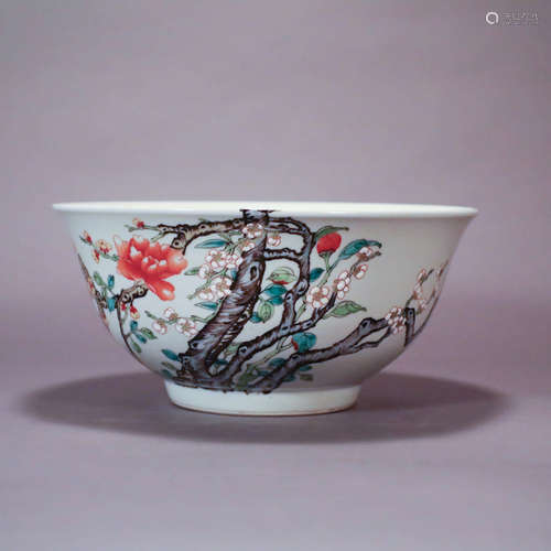 A FAMILLE ROSE PLUM BLOSSOM PORCELAIN BOWL