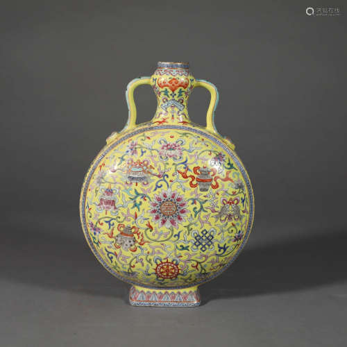 A FAMILLE ROSE LOTUS AND EIGHT TREASURES PORCELAIN MOONFLASK VASE