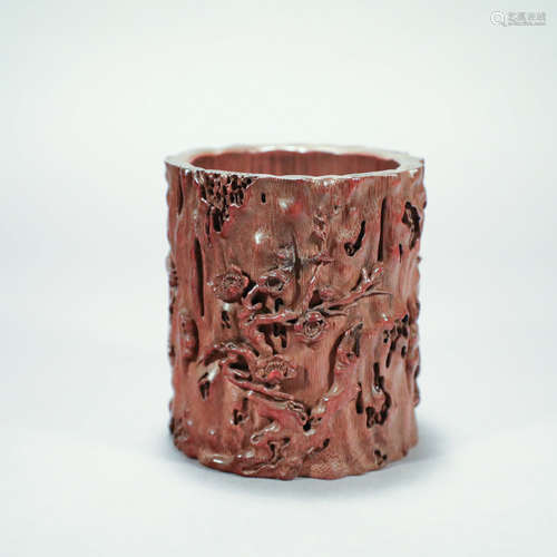 A BAMBOO CARVED BRUSH POT