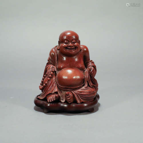 A BAMBOO CARVED BUDAI STATUE