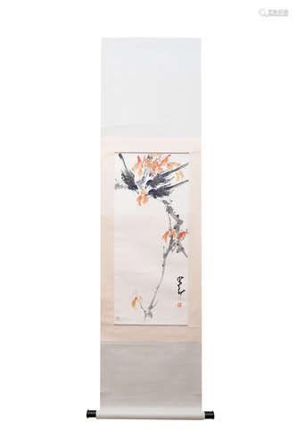 A CHINESE FLOWER&BIRD HANGING SCROLL PAINTING ZHAO SHAOANG MARK