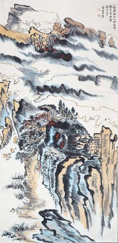 A CHINESE LANDSCAPE HANGING SCROLL PAINTING LU YANSHAO MARK