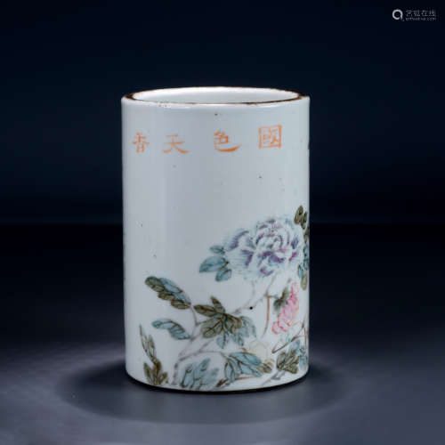 A Light Colored Bird and Flower Porcelain Brush Pot