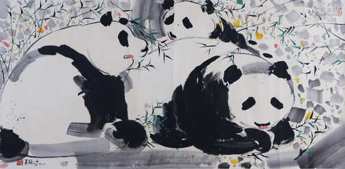 A CHINESE PANDA PAINTING WU GUANZHONG MARK