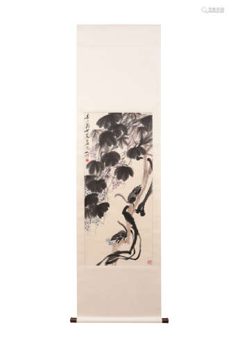 A CHINESE GRAPE&SQUIRREL HANGING SCROLL PAINTING QI BAISHI MARK
